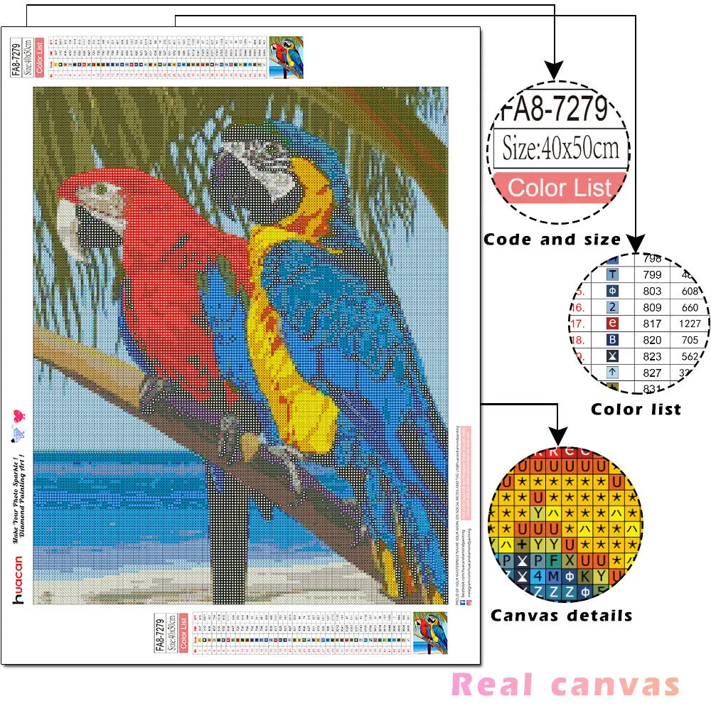Hoonjiin Diamond Painting Adulti 5D Pappagallo Diamond Painting Kit Completo DIY Fiore Pittura Diamante Ricamo a Punto Croce Diamond Art per Decorazione della Parete di Casa Square Drill 50x50cm
