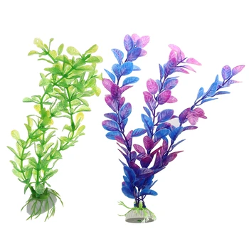 

2 Pcs Art Plant 20 cm Aquarium Decorative Water Plants Green & Purple Blue