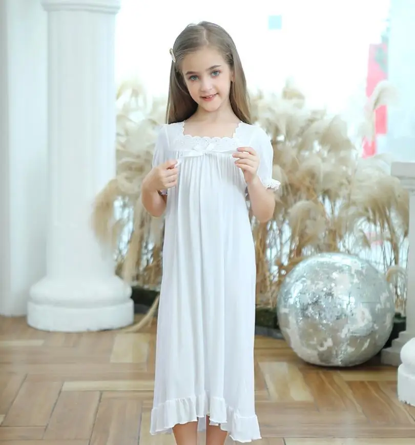 

Girls summer thin lace patchwork pajamas kids cute ruffles Square Collar sleep dress children homeclothes teenage cotton ws1704