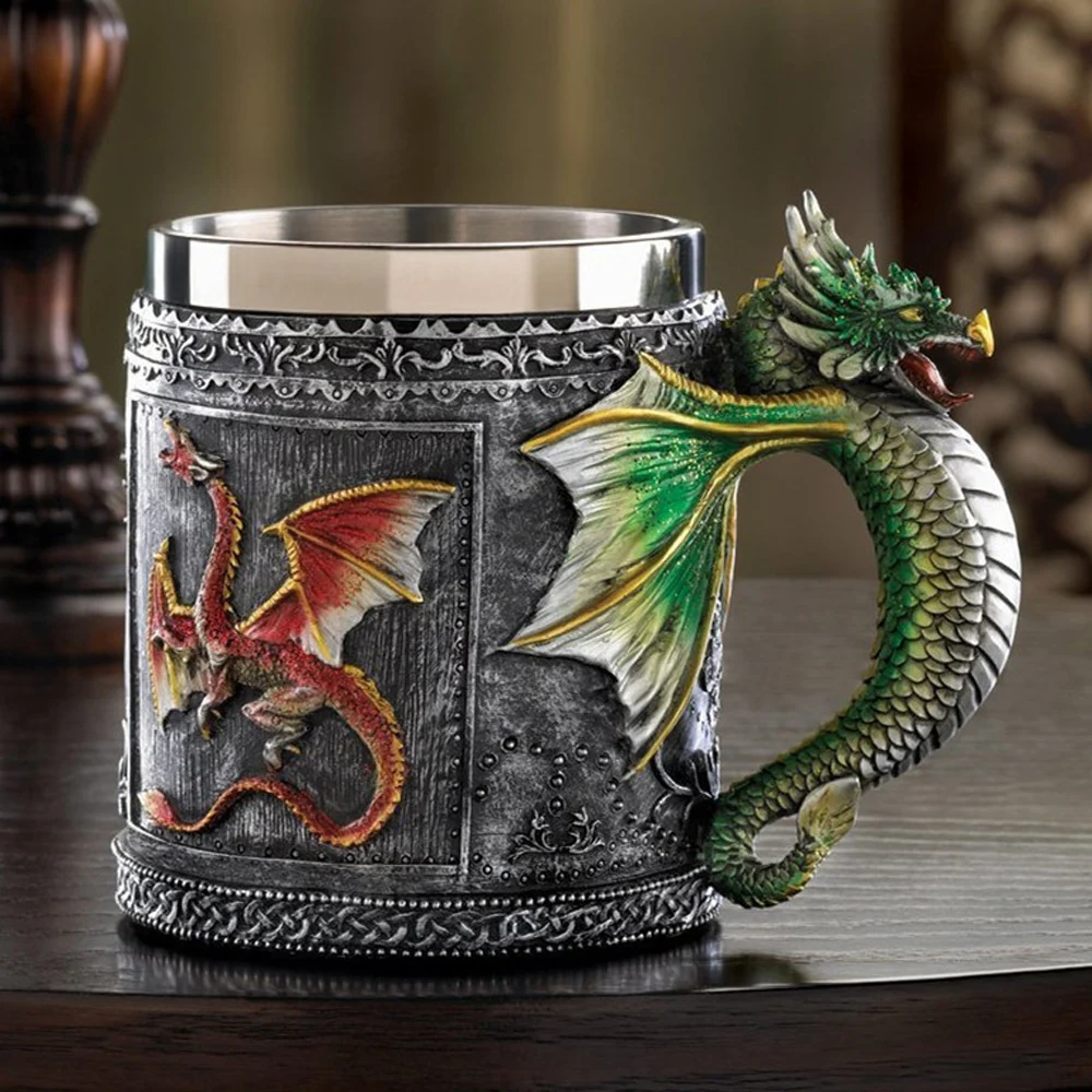 

Personalized Double Wall Stainless Steel 3D Skull Mugs Coffee Tea Bottle Mug Skull Knight Tankard Dragon Drinking Cup Kup Milk