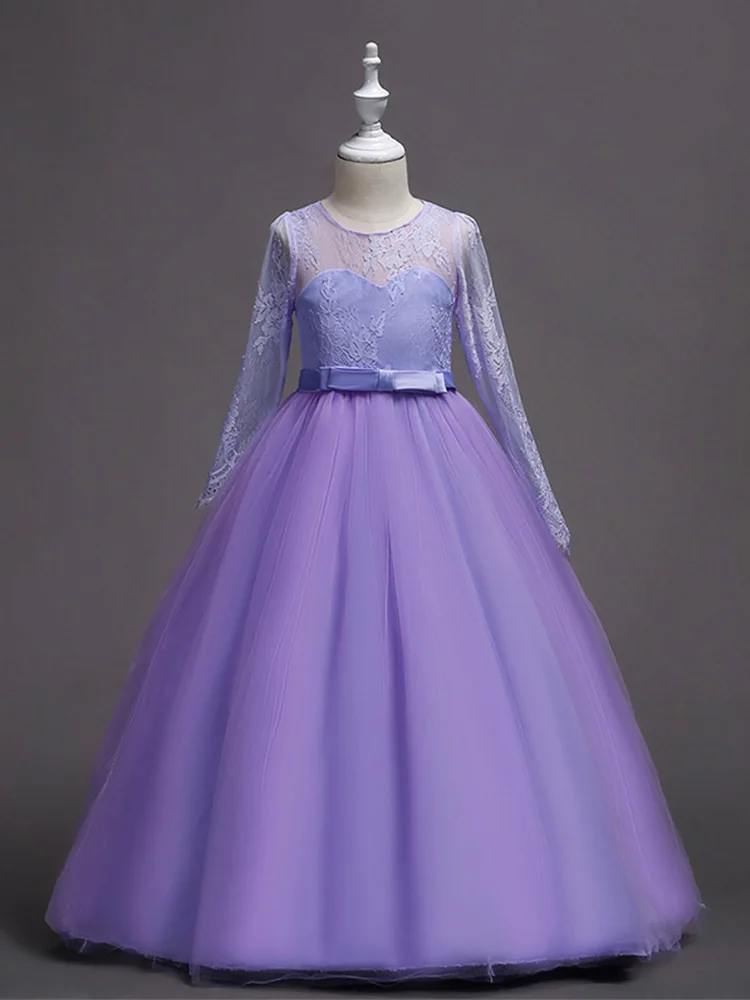 Skyyue/платье с цветочным узором для девочек на свадьбу, длинный рукав, фатиновый резервуар в виде шара, платье с вышивкой, детское праздничное платье для причастия, платье принцессы 1022