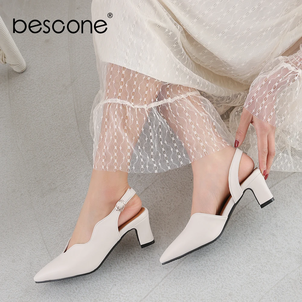 BESCONE/модные женские туфли-лодочки Однотонные туфли с острым носком на высоком