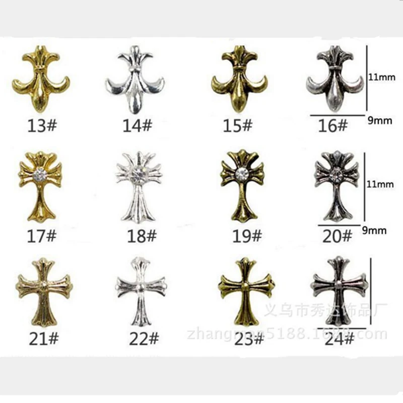 LEAMX 50 шт./пакет в стиле панк нейл-арта украшения Иисуса, золотой сплав Стразы Крест для дизайна ногтей Стразы для маникюра аксессуар Декор L548 - Цвет: 22