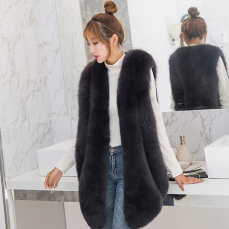 

Haining Fur Clothing Autumn And Winter New Style Korean-style Fox Fur Women's Long Casual Wool Coat Faux Fur Clothing Waistcoat