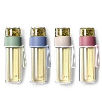 

Portable Glass Water Bottle Double Wall Glass Water Bottle With Tea Strainer Tea Filter Infuser Travel Leak-proof Drinkware