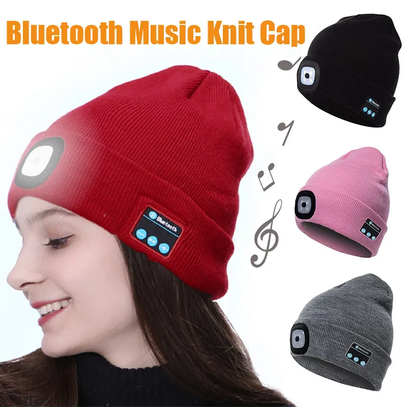 

Bluetooth LED Knitted Beanie Hat Built-in Stereo Speakers Knit Cap for Camping Running Fishing ALS88