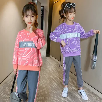 

Girls Spring Autumn Tracksuit Letter Shirt & Pants 2pcs Sets Child Clothing 6 8 10 12 Year Kids Girl Clothes Casual Sport Suit