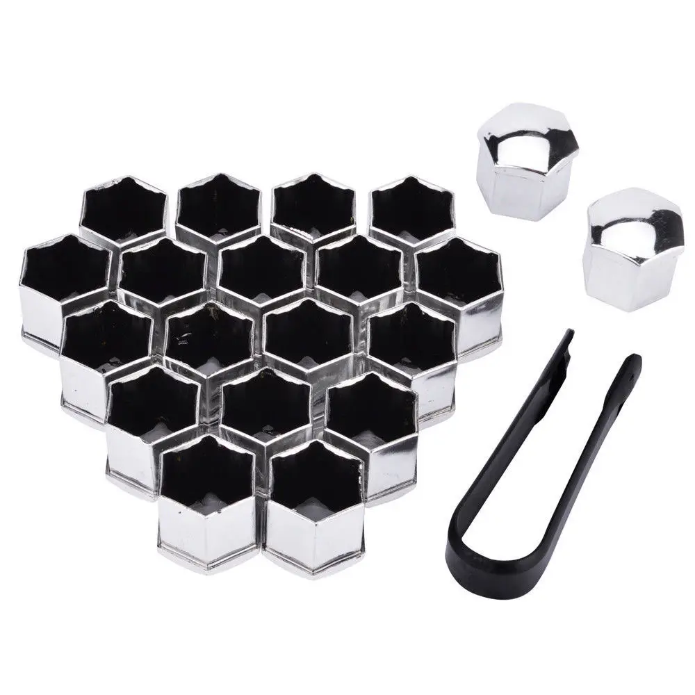 

20Pcs 19/21mm Car Wheel Tire Nut Lug Dust Cover Cap Protector Hub Screw Rim Tool Sliver