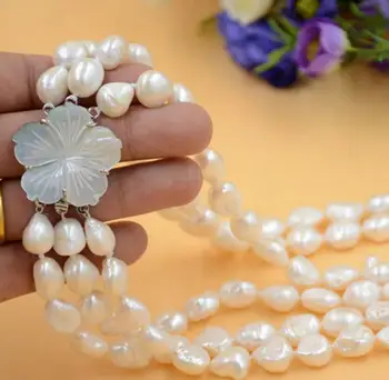 

Free shipping lustre 3row 15mm WHITE BAROQUE freshwater cultured pearl necklace