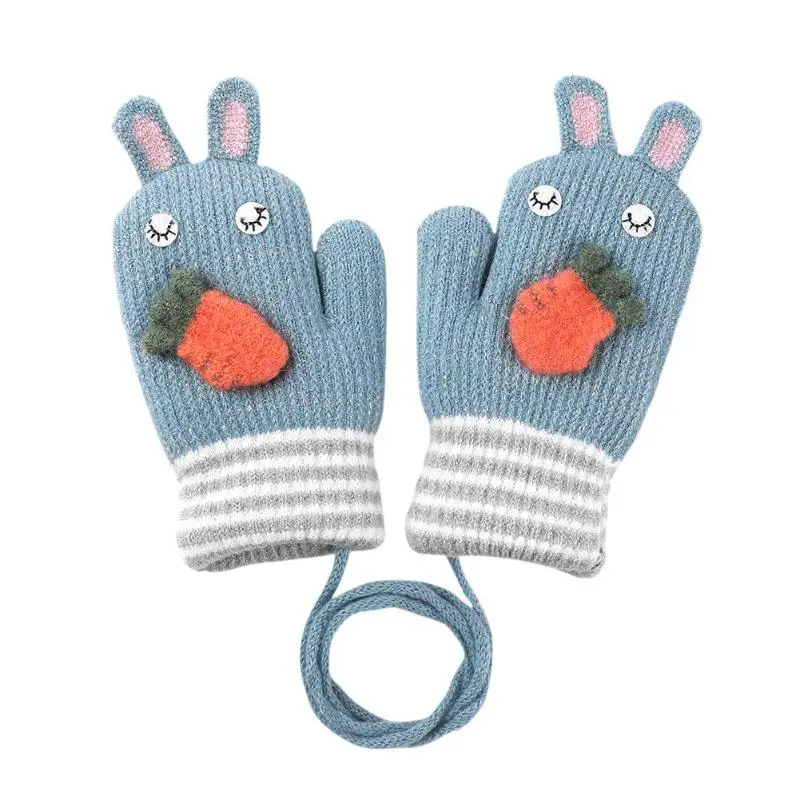 1 Pair Winter Kids Gloves Baby Knit Thicken Warm Hand Muff Children Full Finger Cute Ears Glove Cute Cartoon Thicken Warm Gloves - Цвет: Green