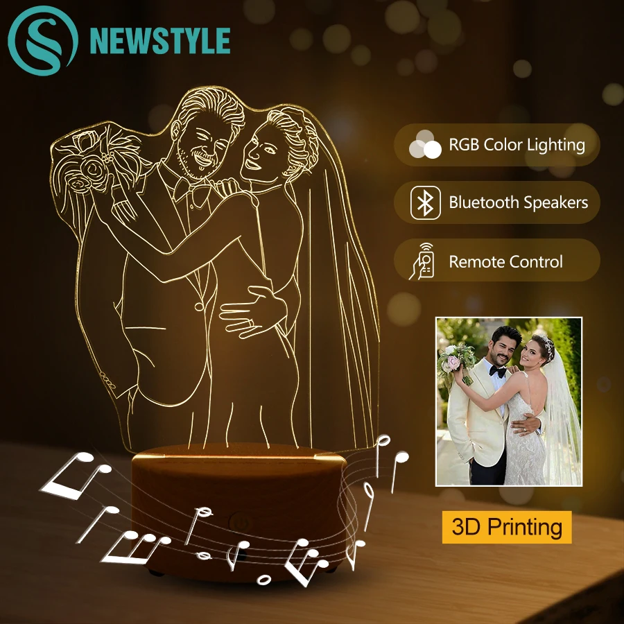 

APP Colorful Intelligent 3D Printing DIY Customized Acrylic Bluetooth Speaker Night Light Photo Text Light Christmas Day Gift