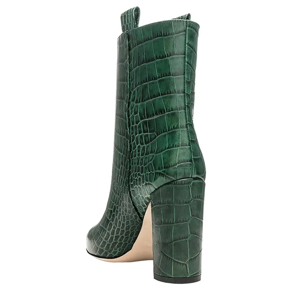 Arden Furtado/ г.; модная женская обувь; зимние пикантные элегантные женские ботинки с острым носком на не сужающемся книзу массивном каблуке; сапоги для зрелых женщин; Цвет зеленый, желтый