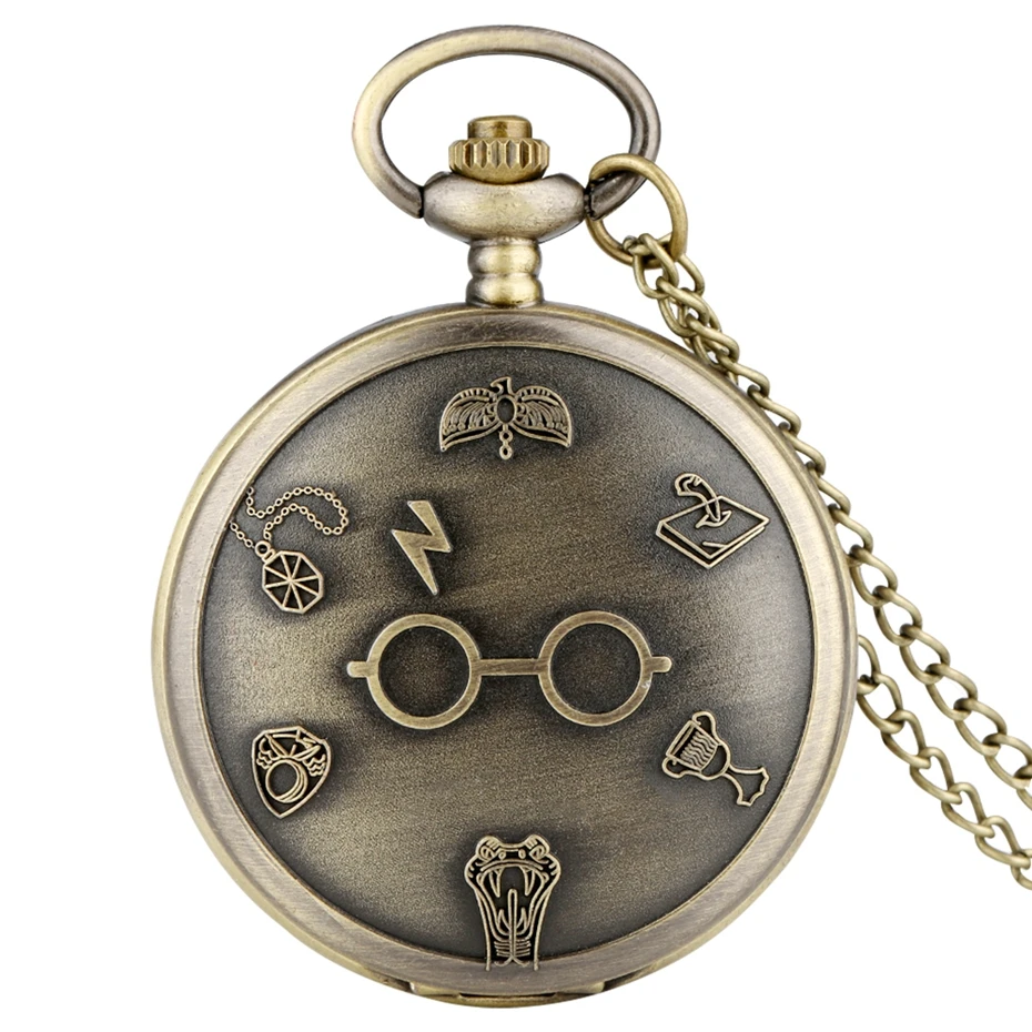 Pocket Watch Pendant Harajuku Glasses Clock Chain Necklace Gifts Bronze Retro Antique