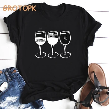 

Fashion Women T Shirt Goblet Printed Short Sleeve Funny T-shirt Wine Casual Women BLACK Tee Shirt Streetwear Clothes Brand