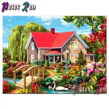 Diy Diamond painting Scenic Red House full rhinestone mosaic embroidery stick drill Cross Stitch Set Home Decor Hut Bridge Goose