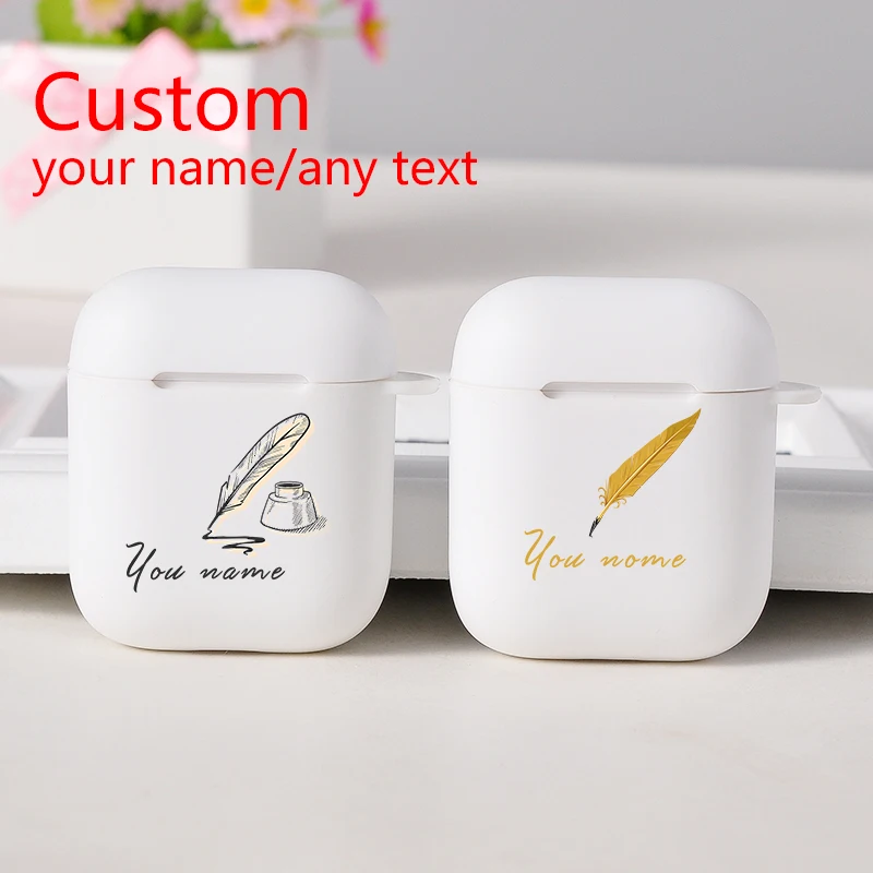 Мягкий чехол для наушников DIY Apple airpods 1/2 роскошный с пером настраиваемый надписью