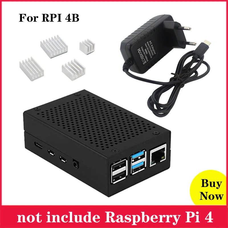 Алюминиевый Чехол Raspberry Pi 4 корпус для 4B 3 А зарядное устройство радиатор