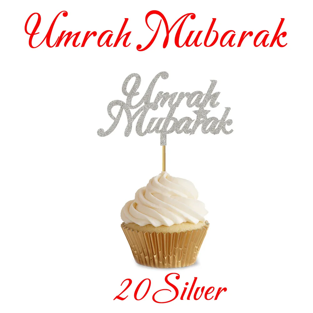 20 шт. 3x5 дюймов Eid Топпер для кексов Nikkah Mubarak Eid Mubarak hajj Mubarak Umrah Mubarak Топпер для кексов Eid al-Fitr украшения - Цвет: Umrah Mubarak