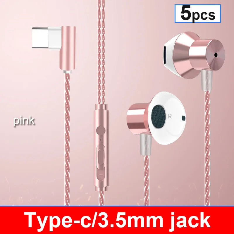 5pcs lot 3 5mm Jack Earphones Type C Headsets With Mic Type C USB In Ear Stereo Earbuds Music Gamer Headphone For Phone PC