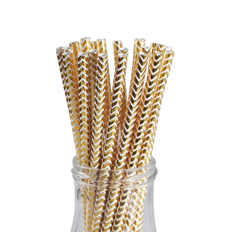 25pcs/set Foil Gold Drinking Paper Straws Birthday Party Wedding Decorative Supplies Home Supplies - Цвет: G205741