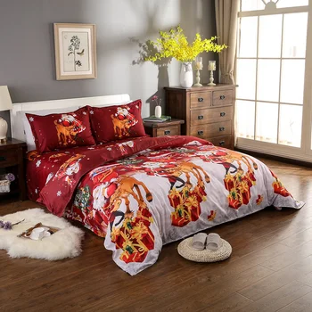 

Santa Bedding Set Polyester Duvet Cover + 2pcs Pillowcases + Bed Sheet Set