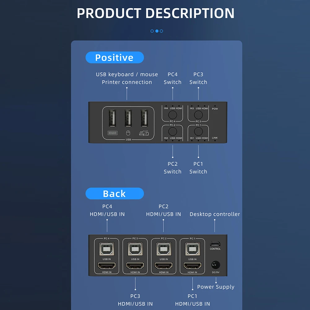hdmi usb kvm interruptor 4 em 1