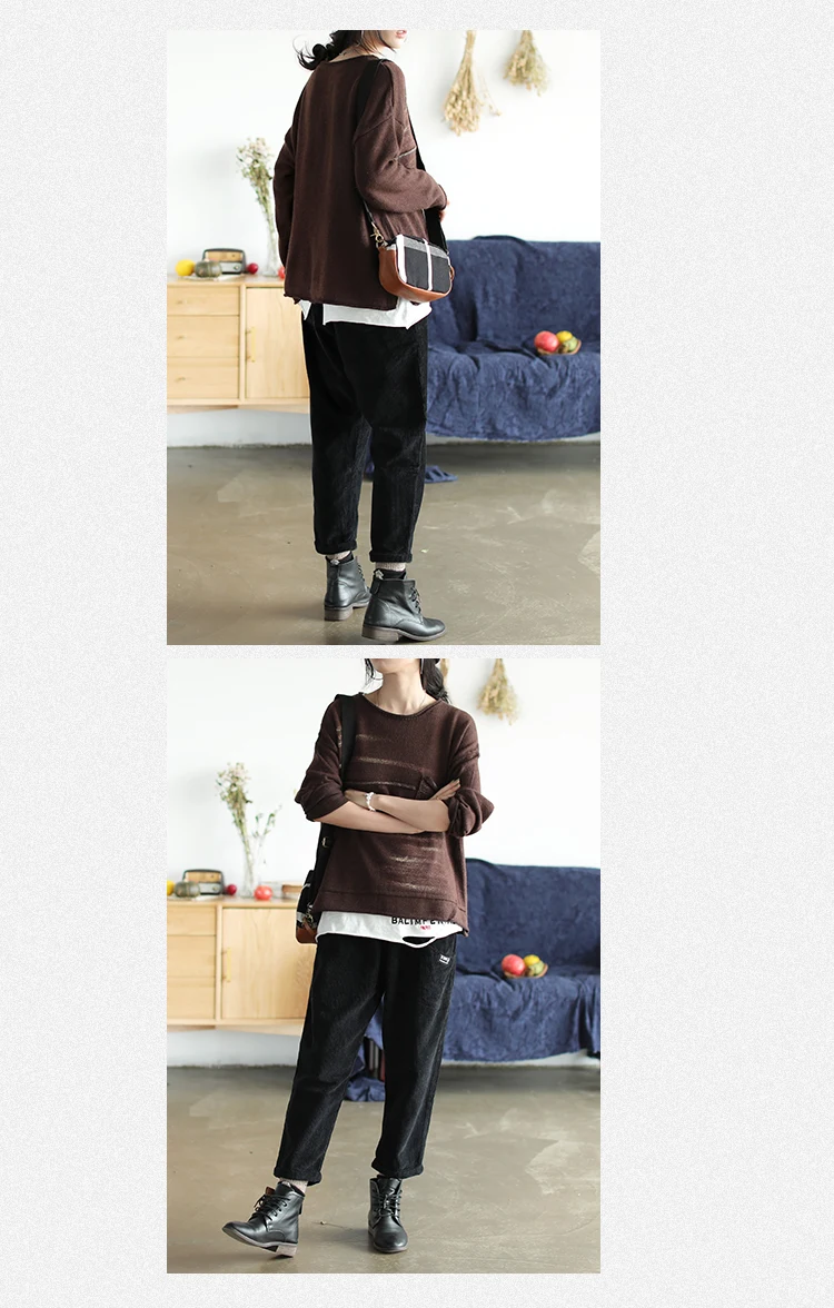 Autumn Sweater Women Retro Loose Knitting Casual Pullovers New Ladies Tops O-Neck Pocket Pocket All-match Sweater