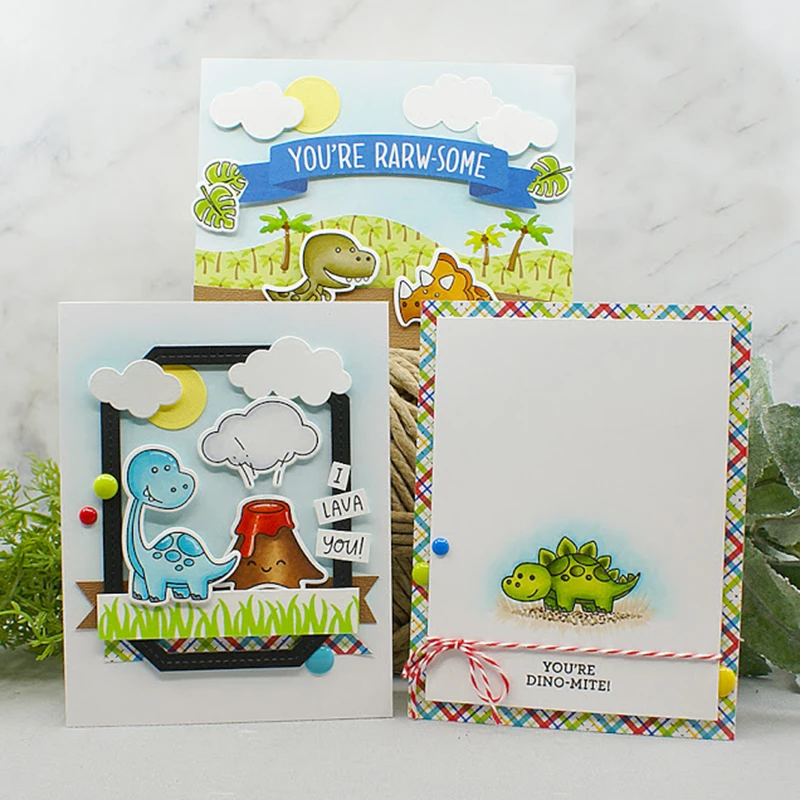 Динозавр семья металлические Вырубные штампы и прозрачные трафареты для сделай