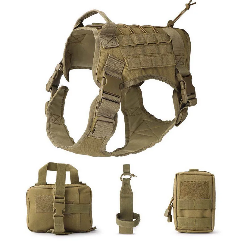Tactical Service Dog Modular Harness K9 Working Military Hunting Molle Vest With Pouches Bag Water Bottle Carrier Bag Set Gear