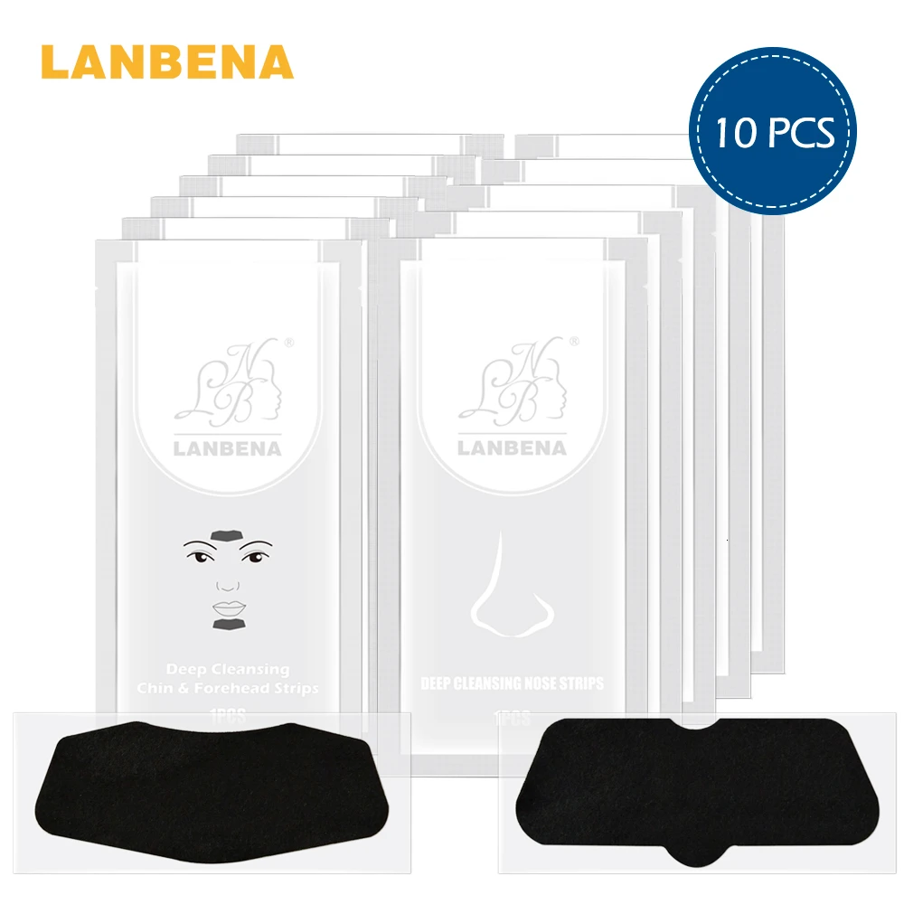 LANBENA, маска для удаления черных точек, Маска Для Носа+ подбородок, лоб, черная маска для головы, лечение акне, полоска пор, черная маска, пилинг, уход за кожей, 10 шт