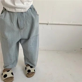 

High Waist Baby Pants Kids Summer Children Loose Leisure Jeans toodler Boys and Girls Casual Pocket Jeans Girls Clothing 1-6y