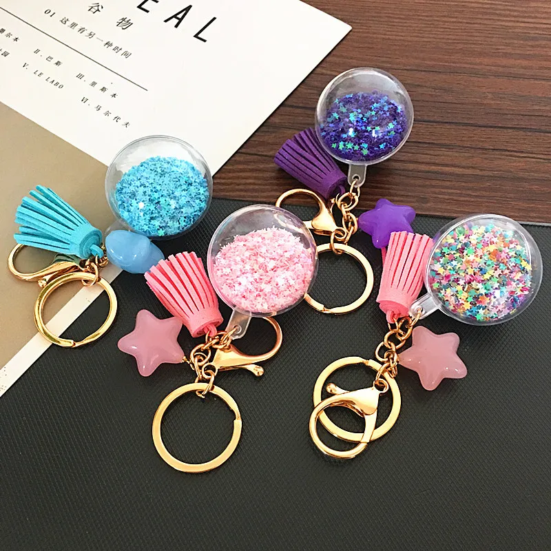 

High Quality Fashion Sequins Ball Keychain For Women Pendant Transparent Quicksand Sequin Key Chain Lover Car Keychain Girl Gift