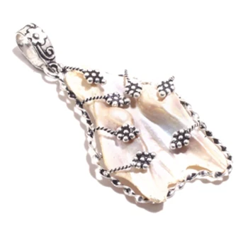 

Genuine Biwa Pearl Pendant Silver Overlay over Copper , Hand made Women Jewelry gift , P8428