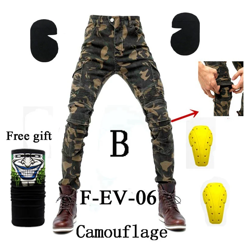 Джинсы локомотив с коленом протектор Rider брюки шестерни мотоциклетные шорты досуг культивировать старые джинсы Cow езда брюки - Цвет: F-EV-06 Camouflage B