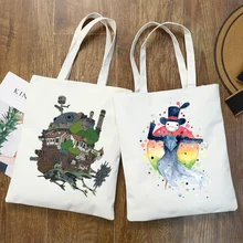 

Anime Howl's Moving Castle Miyazaki Hayao Graphic Cartoon Print Shopping Bags Girls Fashion Casual Pacakge Hand Bag