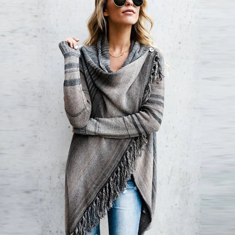 Осенне-зимний Кардиган с кисточками женские Асимметричные пончо накидки свитер
