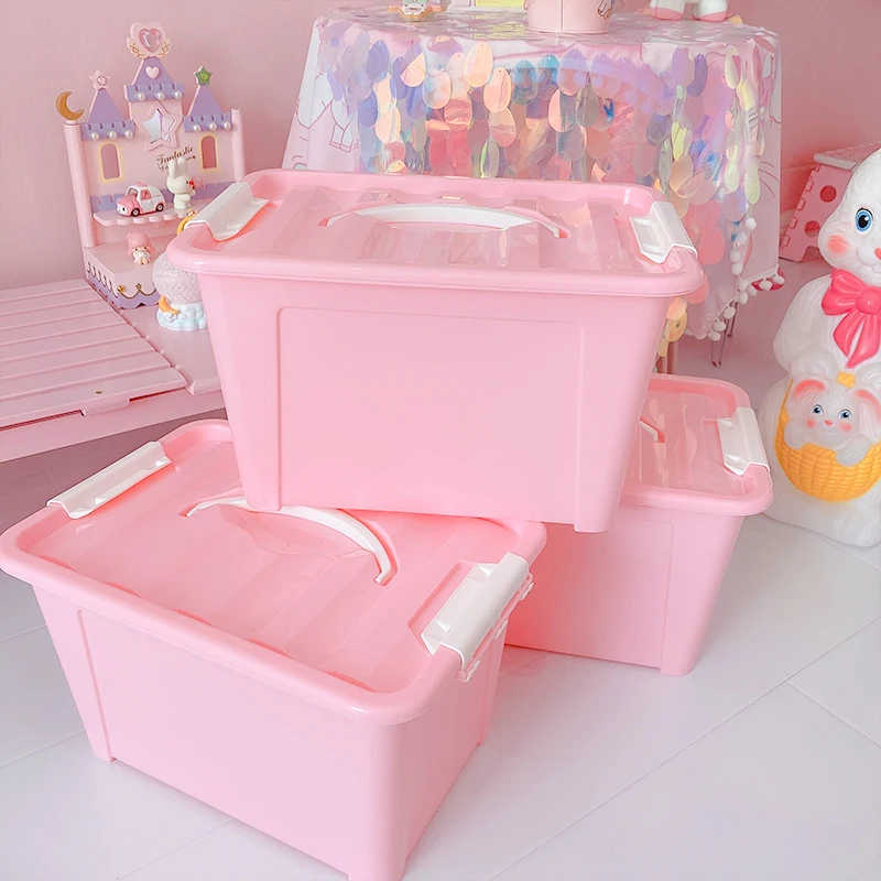 Pink Sundries Storage Box With Lid Dustproof Household Clothes