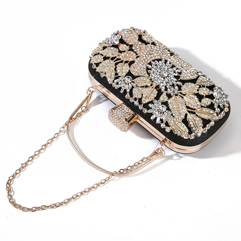 Syrads Pochette da donna con Diamante Borsa da sera con catena per borsa da sposa Borsa da sposa da Cerimonia 722 Nero 2