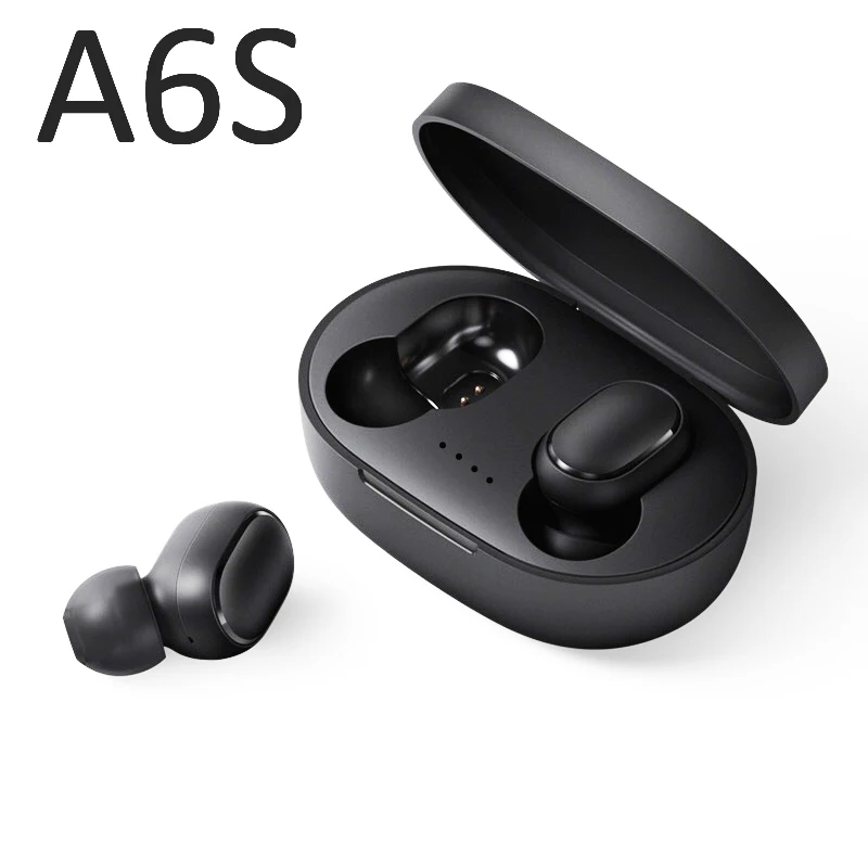 A6S беспроводные наушники TWS для Xiaomi Redmi Airdots наушники Bluetooth 5,0 гарнитура с шумоподавлением микрофон для iPhone huawei samsung - Цвет: Черный