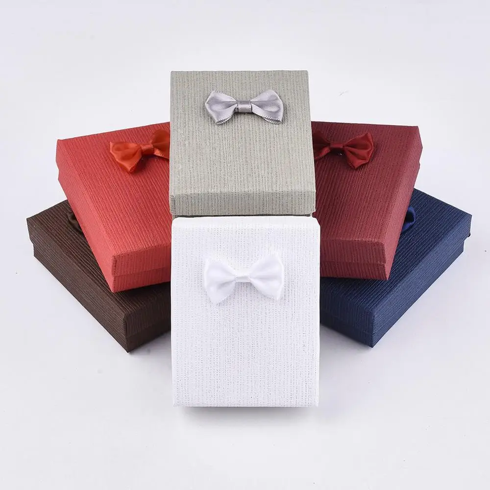 12pcs 9x7x3cm Rectangle Mixed Color Cardboard Jewelry Bracelets Earring Gift Packaging Boxes With Sponge and Bowknot