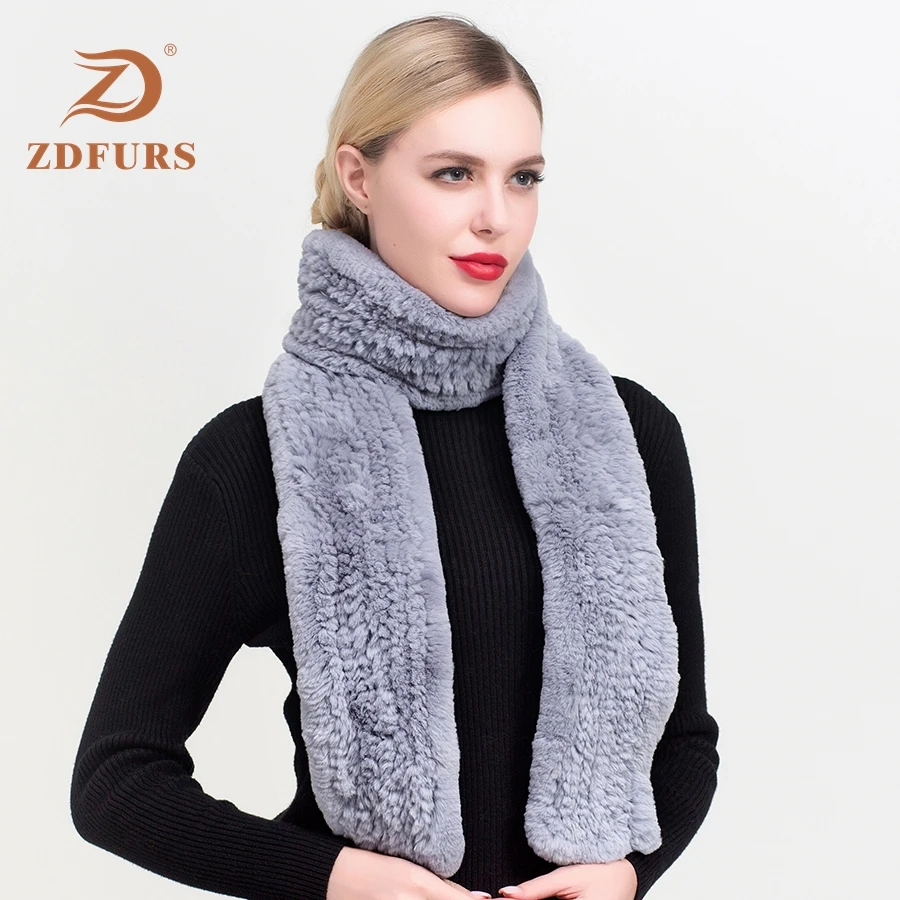 

ZDFURS* real rex rabbit fur scarf long style women Rex rabbit fur scarf Natural Rabbit Fur long Scarves winter warm fur muffler