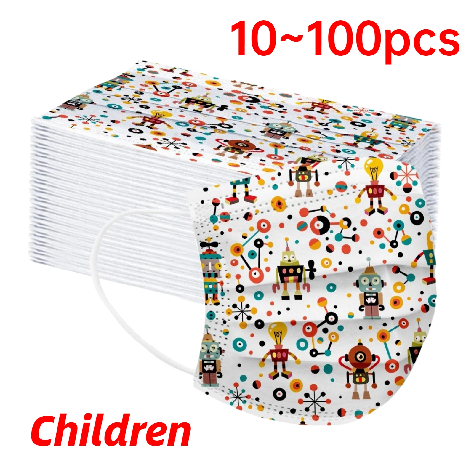 10/20/30/50/100pcs Children Face Mask Cartoon Robot Printed Disposable Mouth Boy Girls Breathable Masks Mascarillas | Красота и