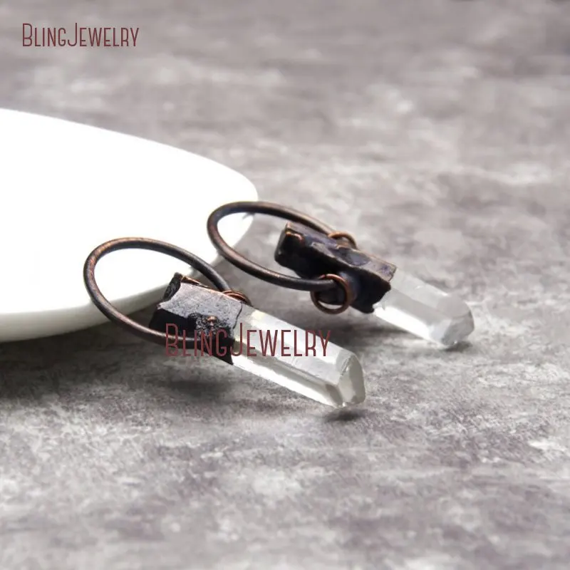 

Rustic Crystal Pendant Clear Quartz Point Charm Copper Hoop Pendant PM28211