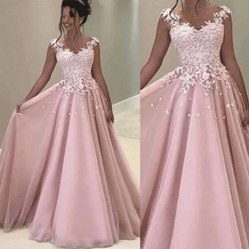 picture color На заказ пыльно-розовое вечернее платье с цветочной аппликацией vestido de festa longo длинное вечернее платье трапециевидной формы robe de soiree - Цвет: picture color