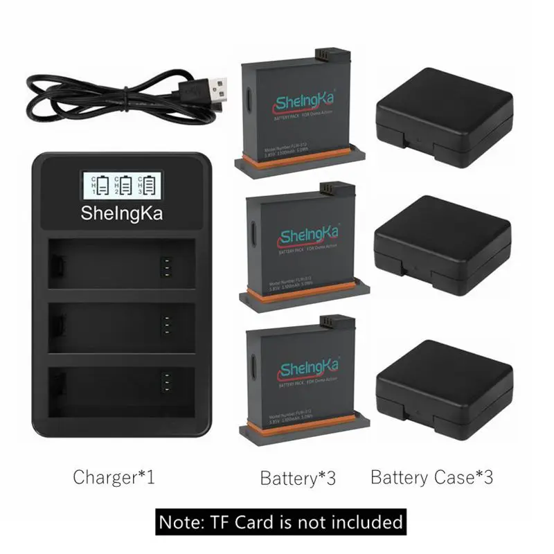 D Package SheIngKa 3 Way зарядное устройство ЖК-дисплей зарядный концентратор+ 2в1 TF карта чехол для хранения+ полимерный аккумулятор для DJI Osmo Action аксессуар - Цвет: D Package