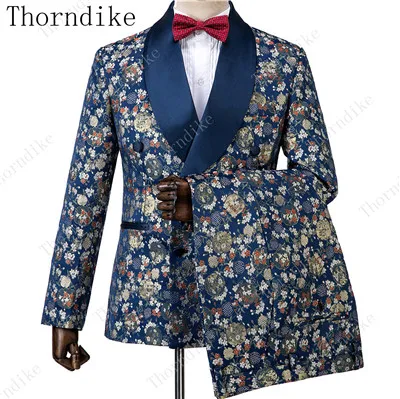Thorndike Королевский Синий Облегающий медный узор костюмы новые модные мужские куртки+ брюки+ жилет из 3 предметов высокого качества мужской свадебный костюм - Цвет: 21