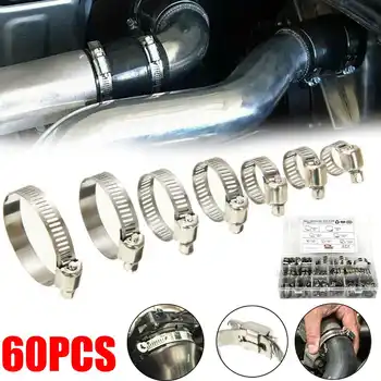 

60 PCS/Box Multi Size 8mm-38mm Stainless Steel Hoop Clamp Hose Clamp Stainless Steel Set automotive pipes clip Fixed tool