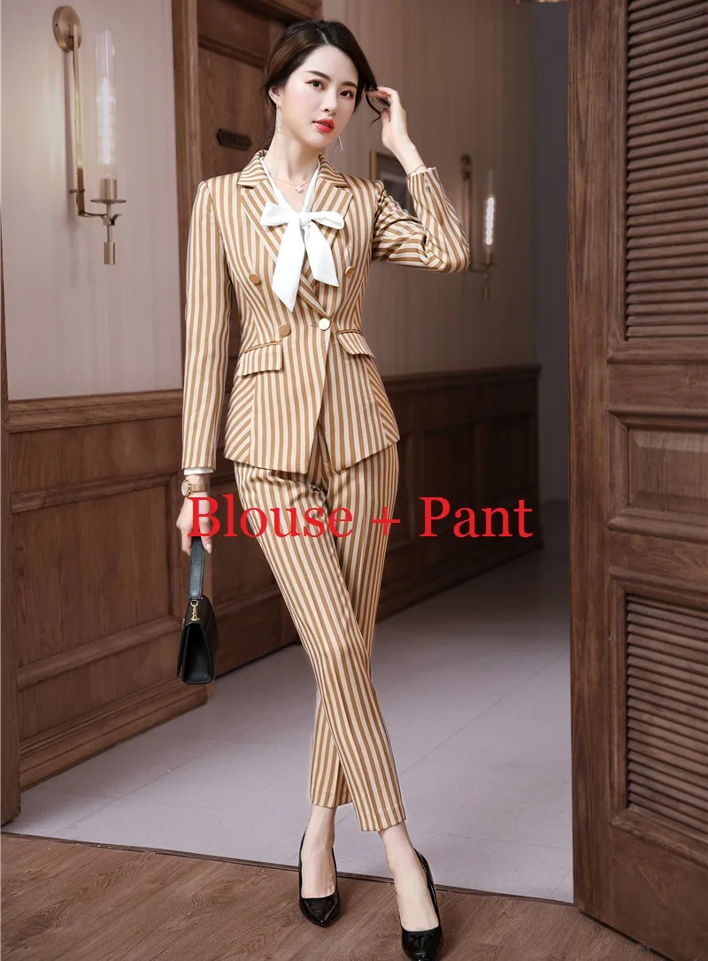 Blazer and Pant Set Модный женский Блейзер, женские деловые костюмы со штанами и курткой, комплекты одежды для работы, Офисная форма, стили OL - Цвет: Blazer and Pant Set