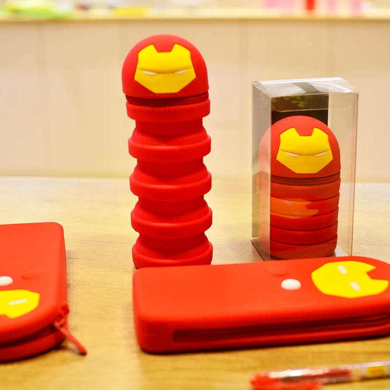 

Iron Man Retractable Pen Holder Large Capacity Silicone Pencil Case TikTok Cartoon Spider-Man Pencil Bags Students Stationery