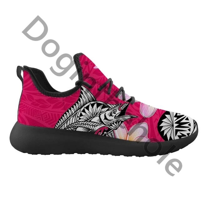 

Islands Polynesian Swordfish Floral Fish Print Casual Flats Lace-up Shoe Custom Sneaker For Ladies Customized Chaussure
